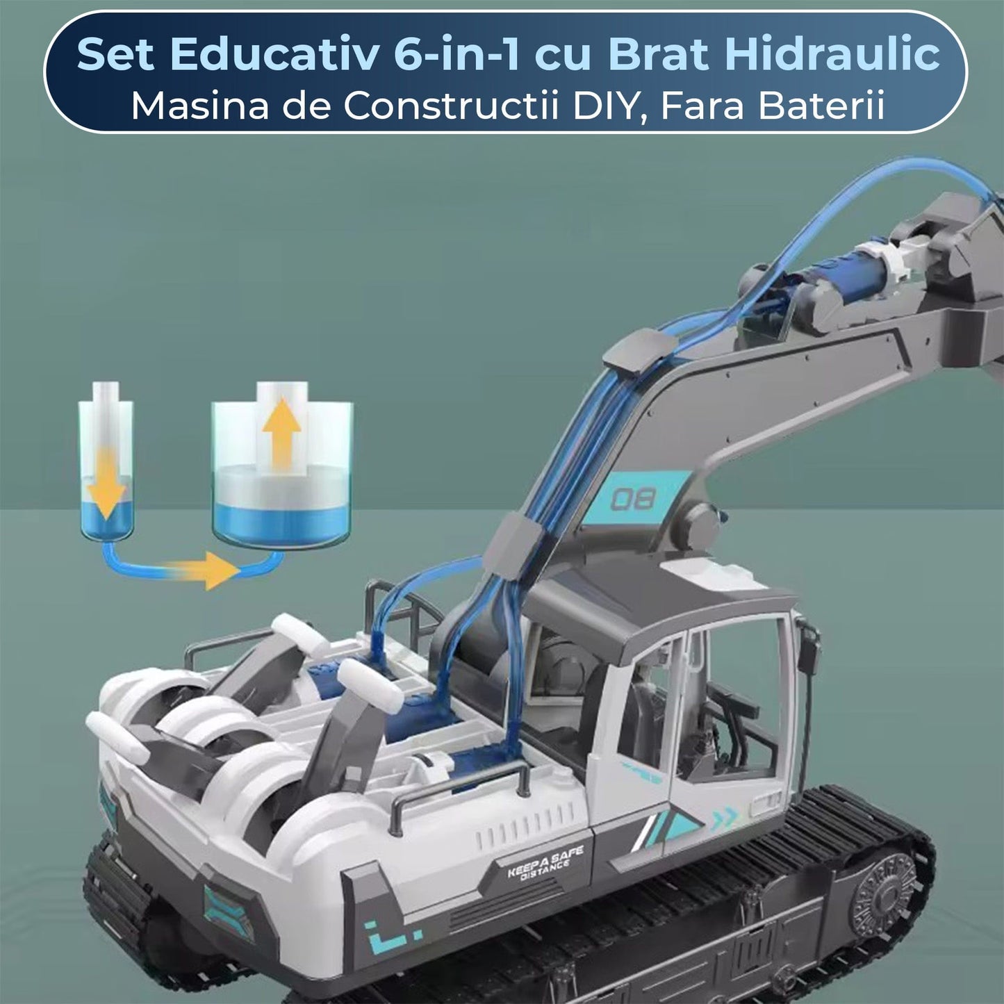 Set Educativ 6 in 1 de Constructie Hidraulica pentru Copii 812 Ani Excavatoare, Macara si Incarcator Lemne, Joc Interactiv STEM
