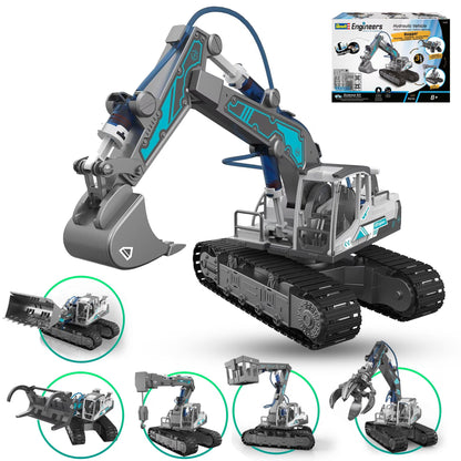 Set Educativ 6 in 1 de Constructie Hidraulica pentru Copii 812 Ani Excavatoare, Macara si Incarcator Lemne, Joc Interactiv STEM