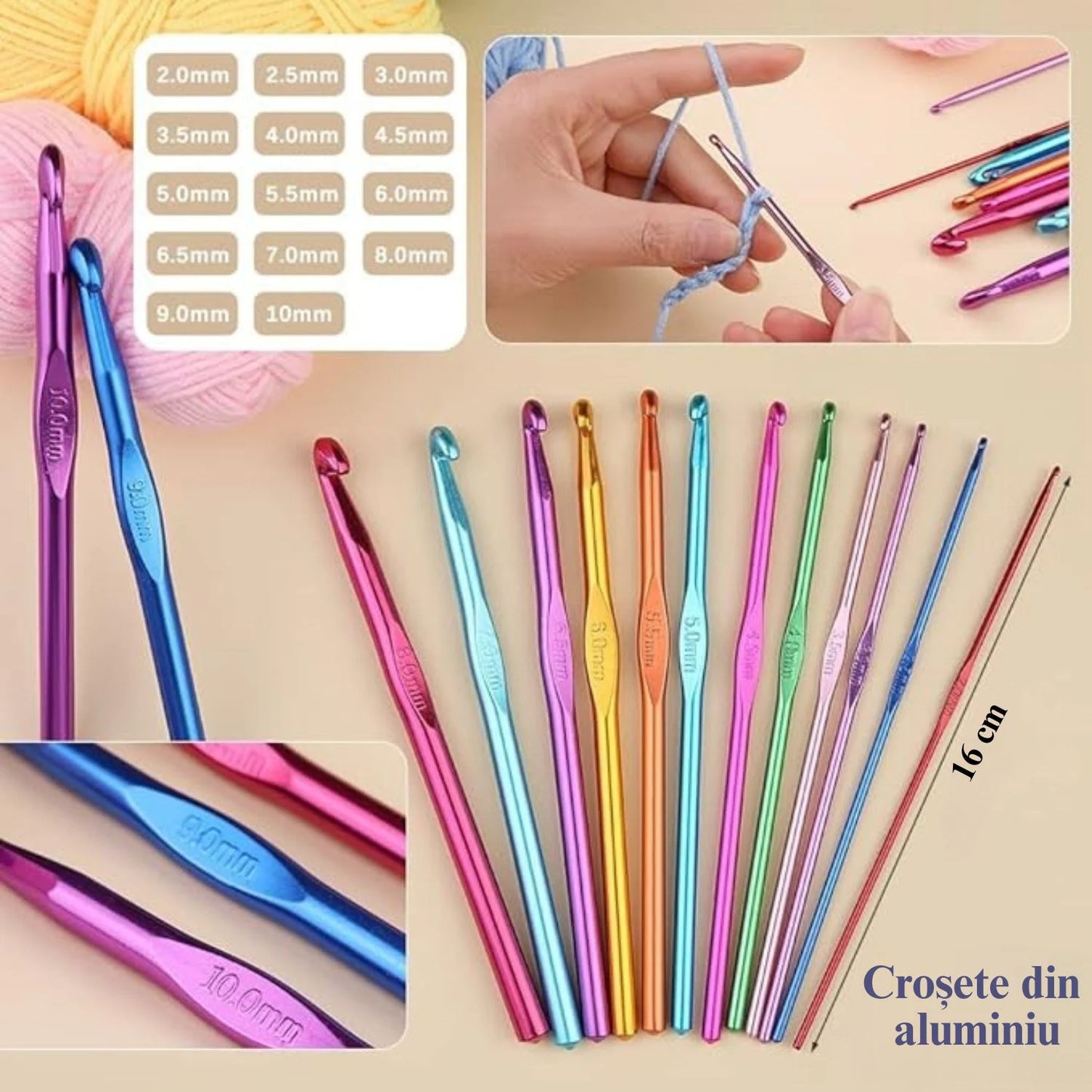 Set de crosetat Simply Joy, 107 piese, kit de tricotat cu fire de crosetat, crosete, instrumente de crosetat, Crosetat si bricolaj pentru incepatori si avansati, Geanta depozitare