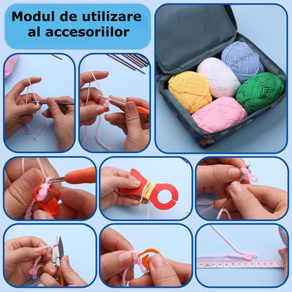 Set de crosetat Simply Joy, 107 piese, kit de tricotat cu fire de crosetat, crosete, instrumente de crosetat, Crosetat si bricolaj pentru incepatori si avansati, Geanta depozitare