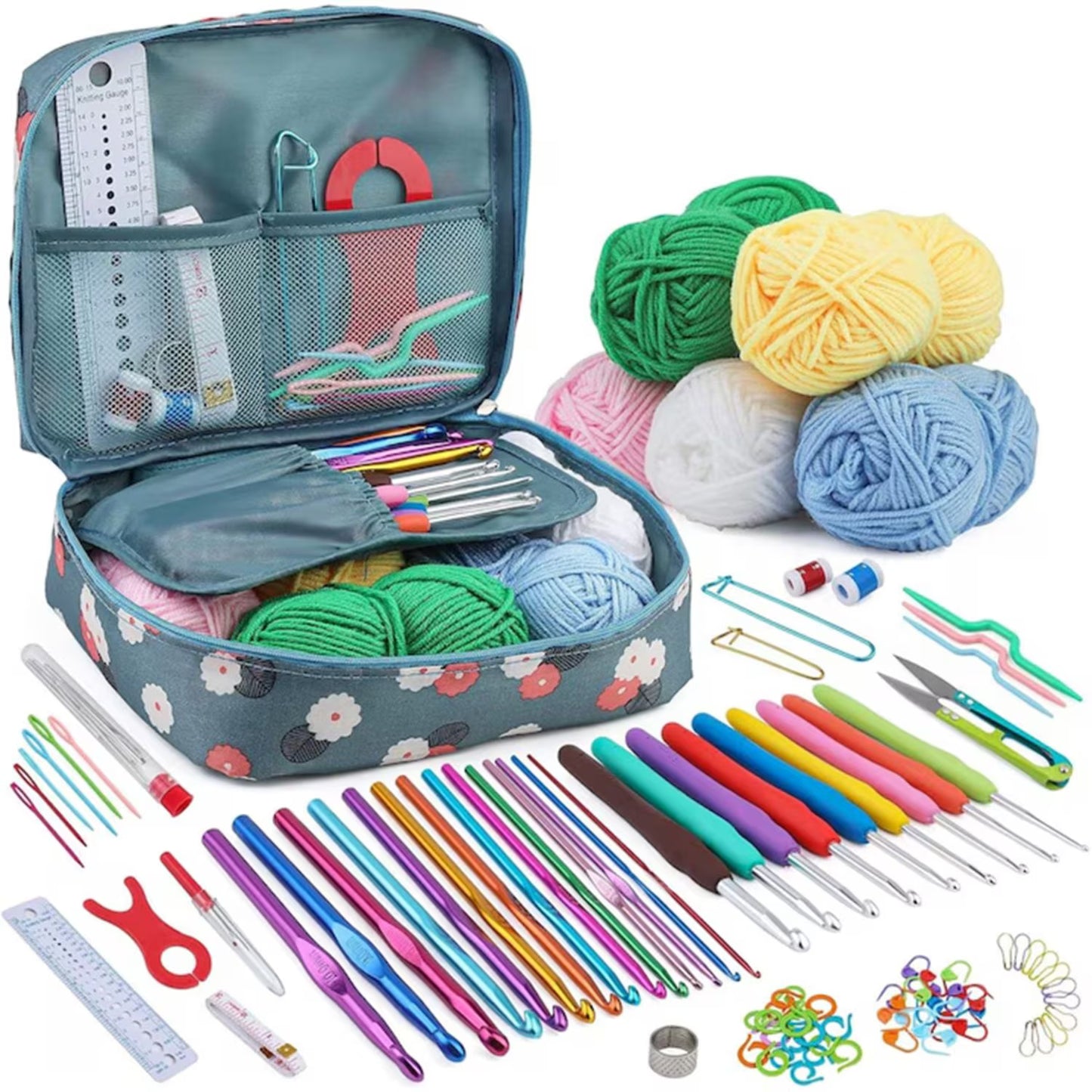 Set de crosetat Simply Joy, 107 piese, kit de tricotat cu fire de crosetat, crosete, instrumente de crosetat, Crosetat si bricolaj pentru incepatori si avansati, Geanta depozitare