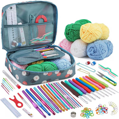 Set de crosetat Simply Joy, 107 piese, kit de tricotat cu fire de crosetat, crosete, instrumente de crosetat, Crosetat si bricolaj pentru incepatori si avansati, Geanta depozitare