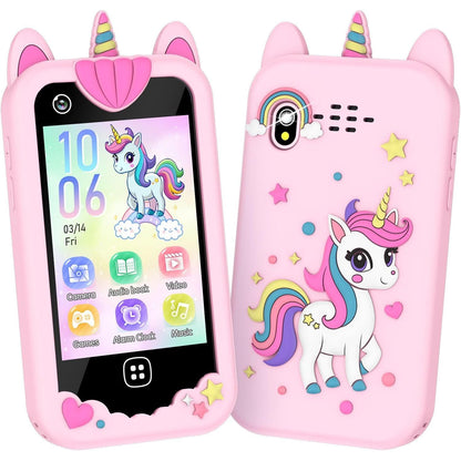 Telefon Mobil si Jucarie Educativa NO Internet/Apeluri MiniPHONE PRO Doua Camere, 17 Jocuri Puzzle, Functii Practice de Invatare, Lectii Alfabet, Alarma, Calculator, Lanterna, Pink