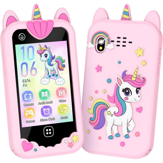 Telefon Mobil si Jucarie Educativa NO Internet/Apeluri MiniPHONE PRO Doua Camere, 17 Jocuri Puzzle, Functii Practice de Invatare, Lectii Alfabet, Alarma, Calculator, Lanterna, Pink