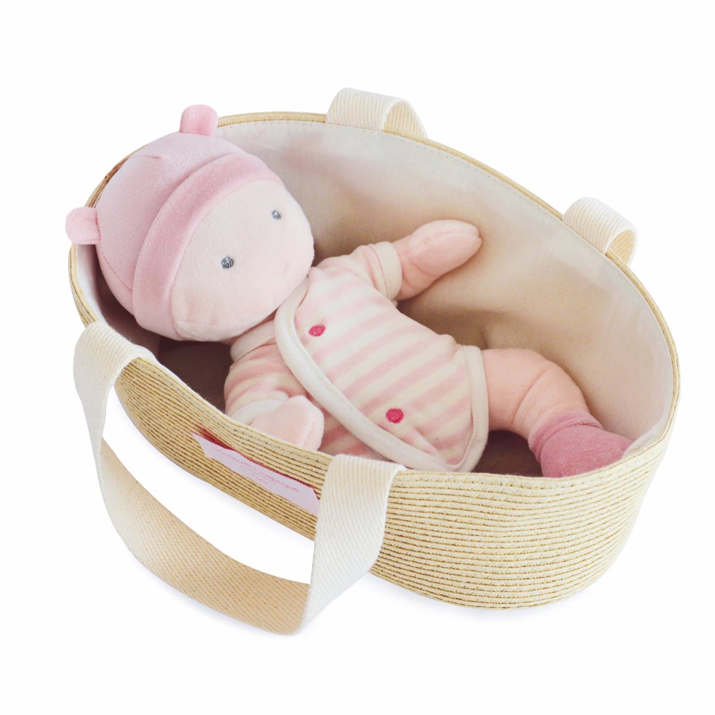 Papusa de plus Jolijou, Bebelus, In cosulet natur, Dimensiuni 28 cm, Roz