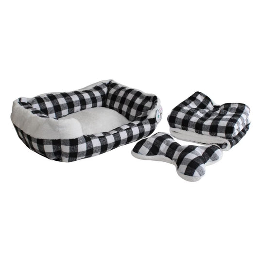 Culcus Giftdesign, cu paturica si jucarie, pentru catei, alb-negru, 50x40cm