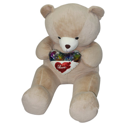 Jucarie de plus, Urs gigant, Inaltime 160 cm, Cu inimioara cu paiete multicolor, Maro