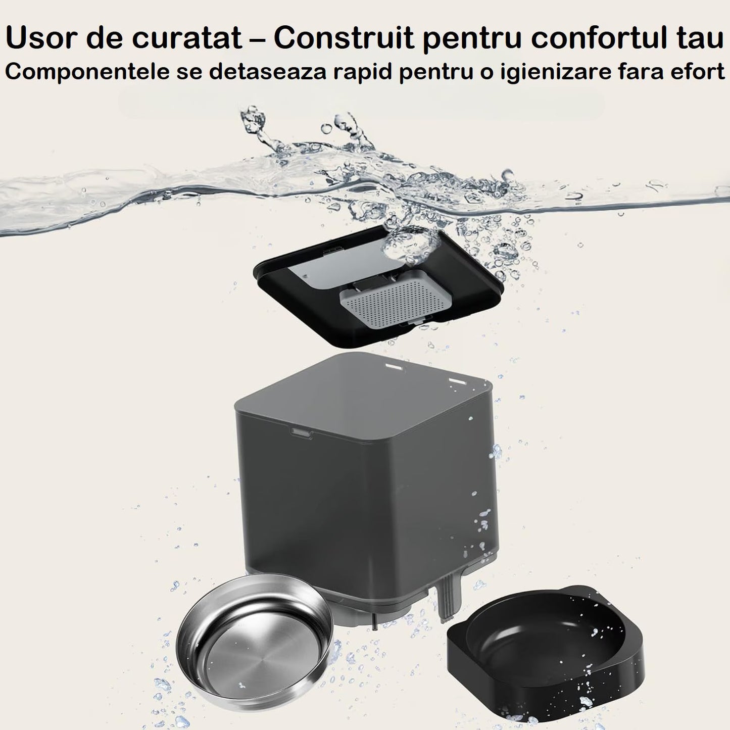 Hranitor Automat Digital Pisici si Caini Huggo Rezervor Transparent 4L, Mesaj Vocal, 4 Mese/Zi, Control Portii, Hrana Uscata, Sistem Anti-Blocare, Alimentare Duala Retea/Baterii