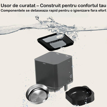 Hranitor Automat Digital Pisici si Caini Huggo Rezervor Transparent 4L, Mesaj Vocal, 4 Mese/Zi, Control Portii, Hrana Uscata, Sistem Anti-Blocare, Alimentare Duala Retea/Baterii