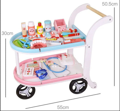 Set Doctor Carucior Spitalul Mobil Strawberry Clinic, din lemn
