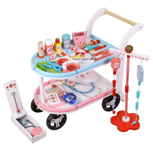 Set Doctor Carucior Spitalul Mobil Strawberry Clinic, din lemn