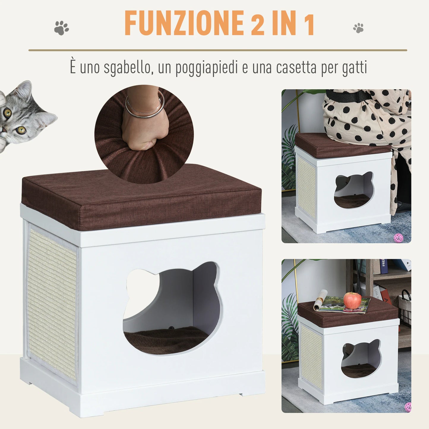Casuta pentru pisici PawHut, 41x30x36 cm, MDF, alb