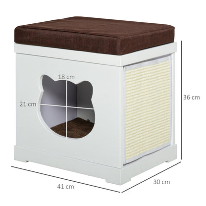 Casuta pentru pisici PawHut, 41x30x36 cm, MDF, alb