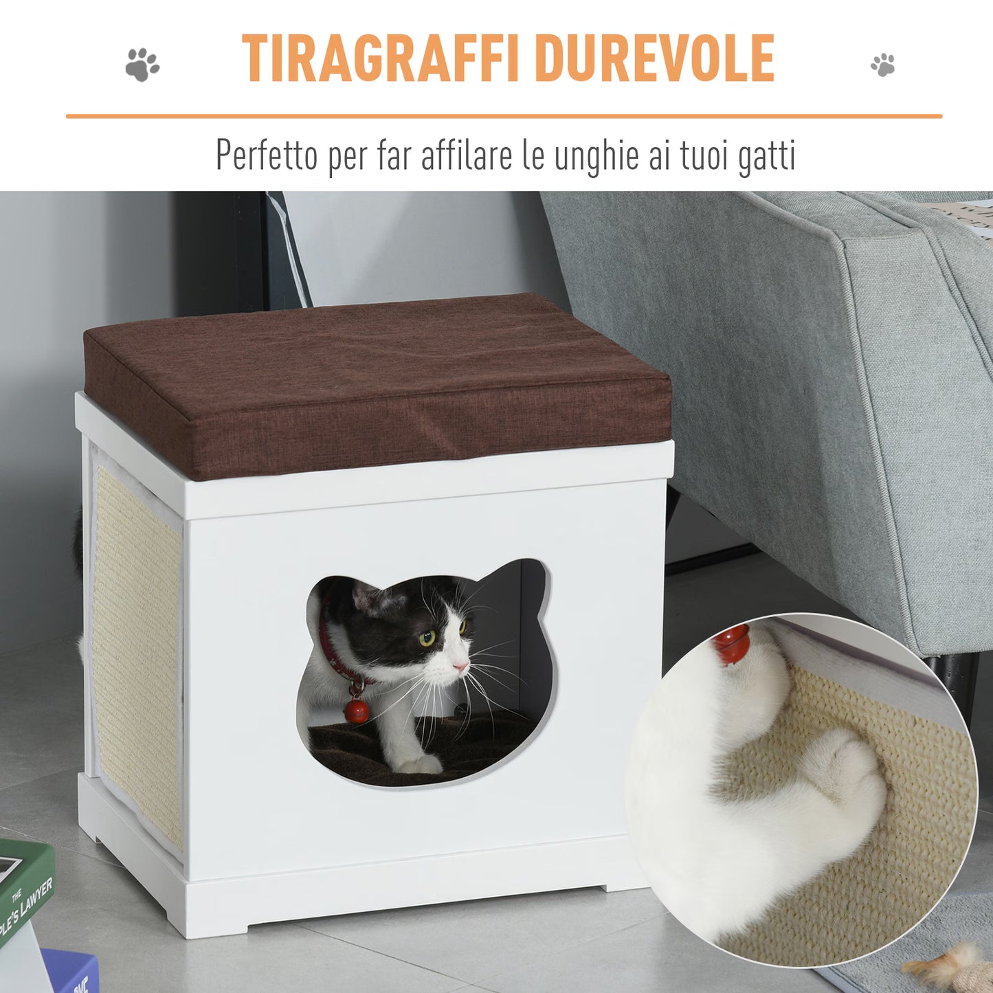 Casuta pentru pisici PawHut, 41x30x36 cm, MDF, alb