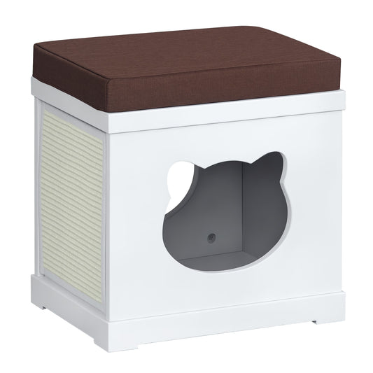 Casuta pentru pisici PawHut, 41x30x36 cm, MDF, alb