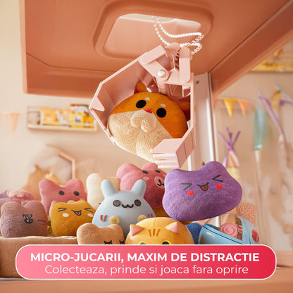 Masina de prins jucarii pentru acasa, Cronometru cu fise, Joc de prindere plusuri, Muzica, Lumini, Timer, 20 de plusuri + 10 capsule + pana la 25 fise, 4-6 ani, Roz
