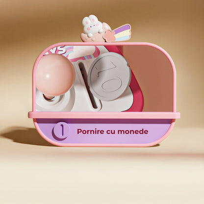 Masina de prins jucarii pentru acasa, Cronometru cu fise, Joc de prindere plusuri, Muzica, Lumini, Timer, 20 de plusuri + 10 capsule + pana la 25 fise, 4-6 ani, Roz