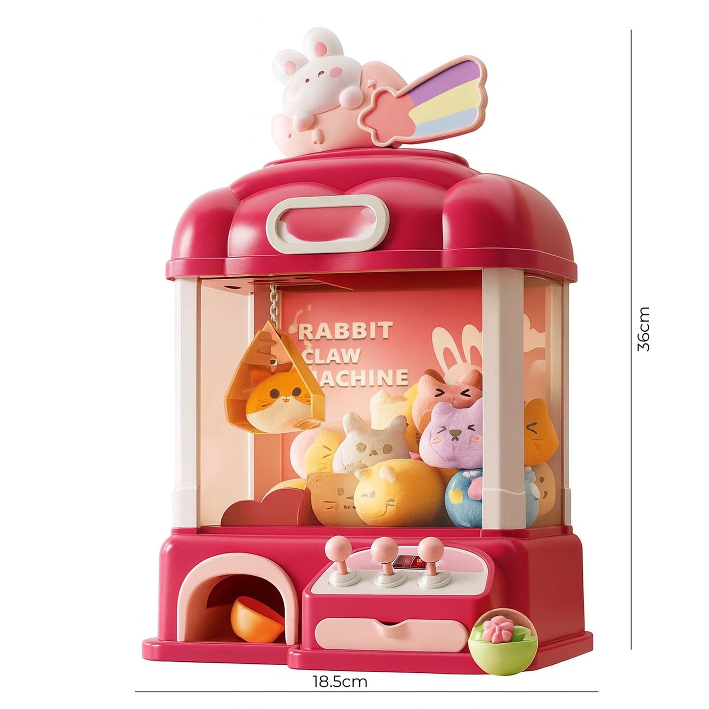 Masina de prins jucarii pentru acasa, Cronometru cu fise, Joc de prindere plusuri, Muzica, Lumini, Timer, 20 de plusuri + 10 capsule + pana la 25 fise, 4-6 ani, Roz