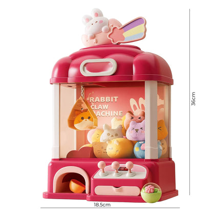 Masina de prins jucarii pentru acasa, Cronometru cu fise, Joc de prindere plusuri, Muzica, Lumini, Timer, 20 de plusuri + 10 capsule + pana la 25 fise, 4-6 ani, Roz