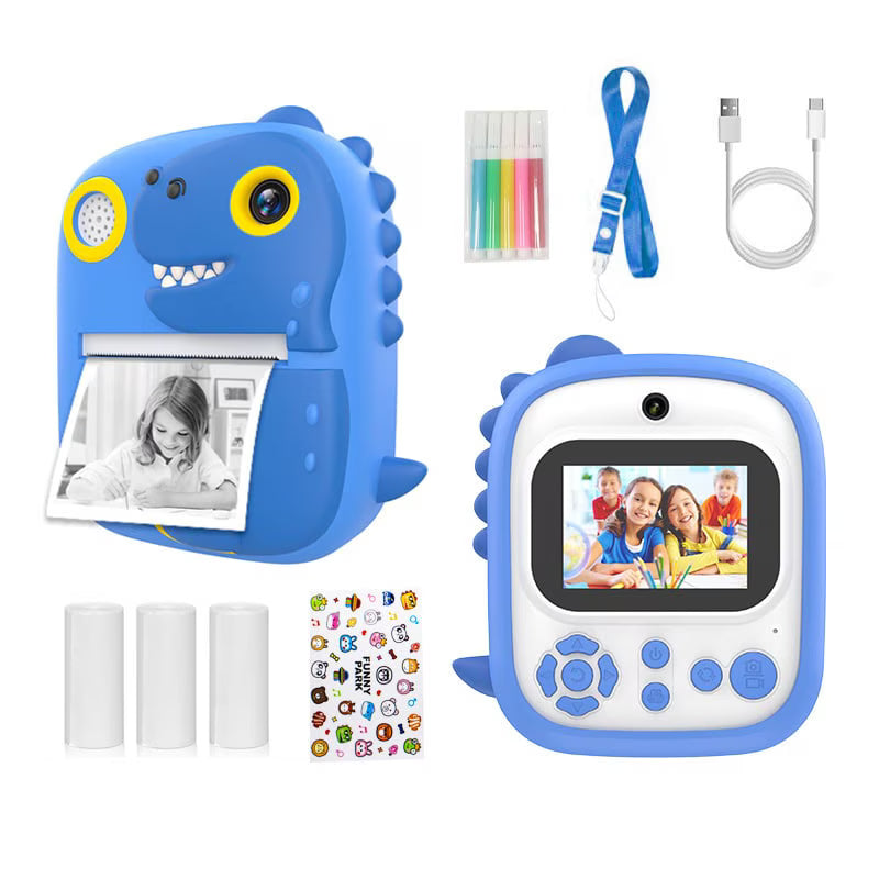 Aparat foto pentru copii SMARTIC, rezolutie HD 1080p, ecran 2.4 inch, card 32 GB, functie de printare instant, un joc integrat, 3 role pentru printare, MP3, mod selfie, 5 cario