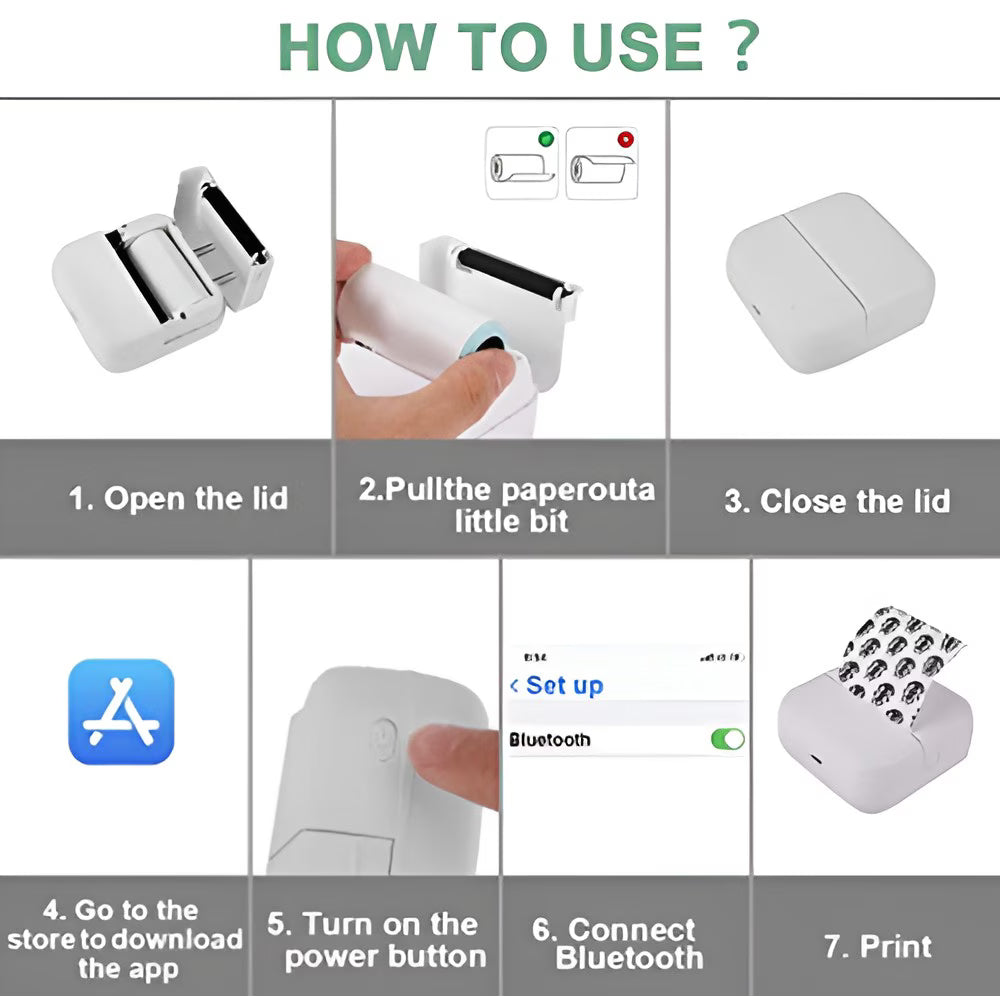 Mini imprimanta foto portabila Flippy, Pisica, Cu accesorii, Incarcare USB, Model Alb Roz