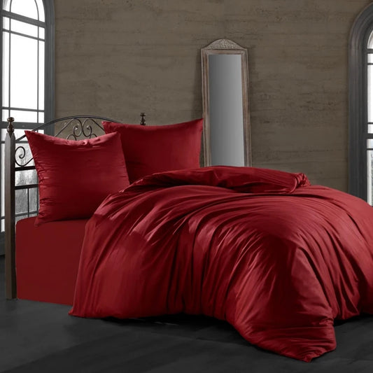 Lenjerie de pat bumbac satinat, Caressa Bordeaux, 2 persoane, rosu, set 4 piese