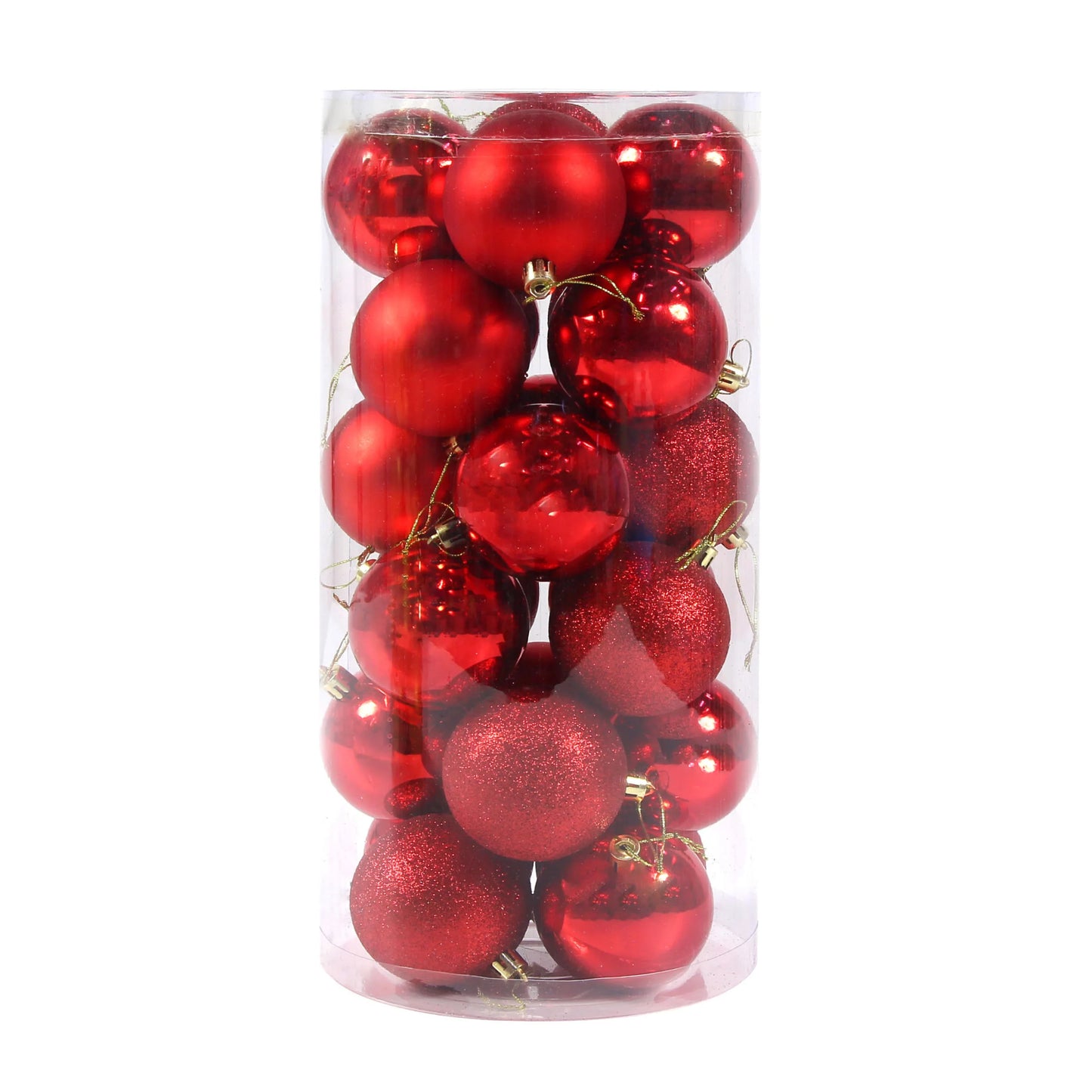 Globuri de Craciun, rosu, 7 cm, plastic, rotunde, set 24 bucati