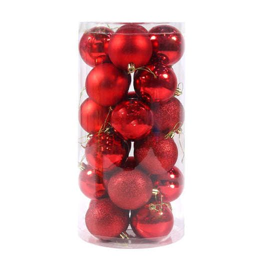 Globuri de Craciun, rosu, 7 cm, plastic, rotunde, set 24 bucati