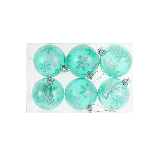 Globuri de Craciun, turcoaz, 6 cm, plastic, rotunde, set 6 bucati