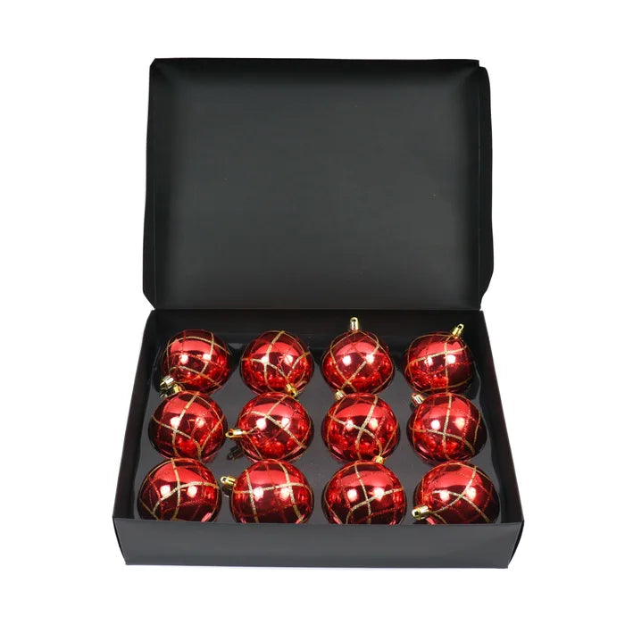 Globuri de Craciun, rosu, 7 cm, plastic, rotunde, set 12 bucati