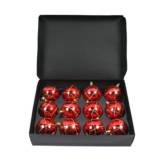 Globuri de Craciun, rosu, 7 cm, plastic, rotunde, set 12 bucati