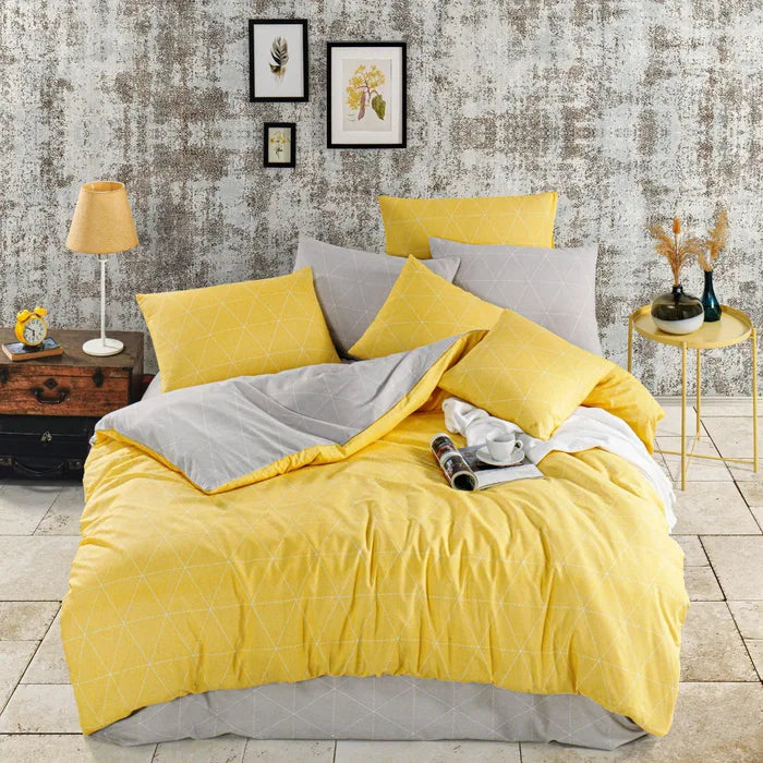 Lenjerie de pat bumbac ranforce, Dream, 2 persoane, galben, set 4 piese