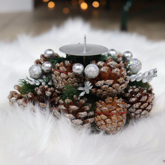 Suport lumânare Craciun, tip coronita, diametru 18 cm