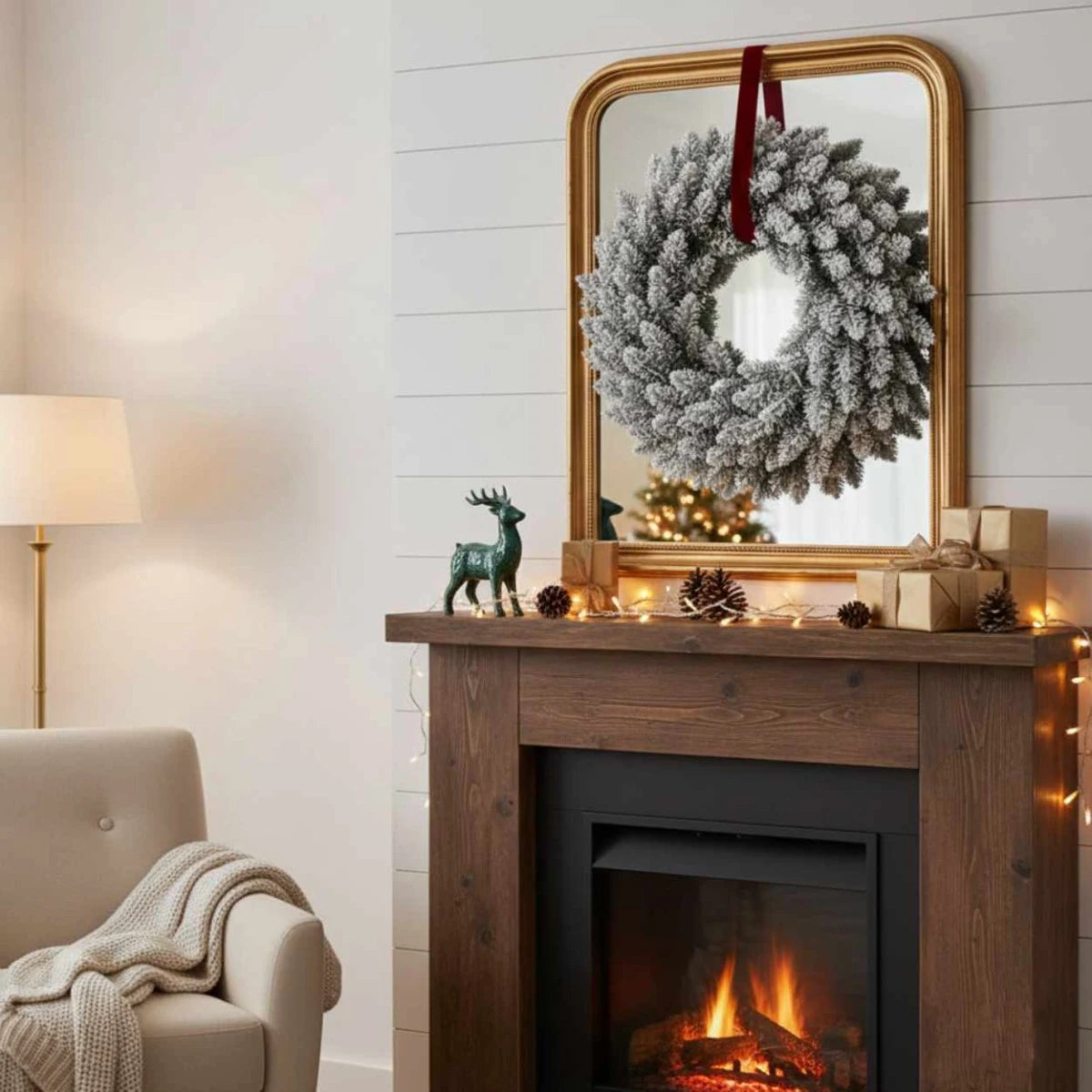 Coronita Craciun, verde + alb, 61 cm