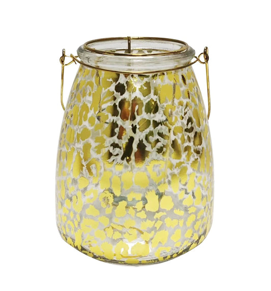 Suport lumânare Craciun, sticla decorata, auriu, 13 x 15,5 cm