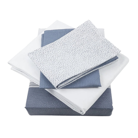 Lenjerie de pat bumbac ranforce, Caressa Vesta Blue, 2 persoane, albastru, set 4 piese