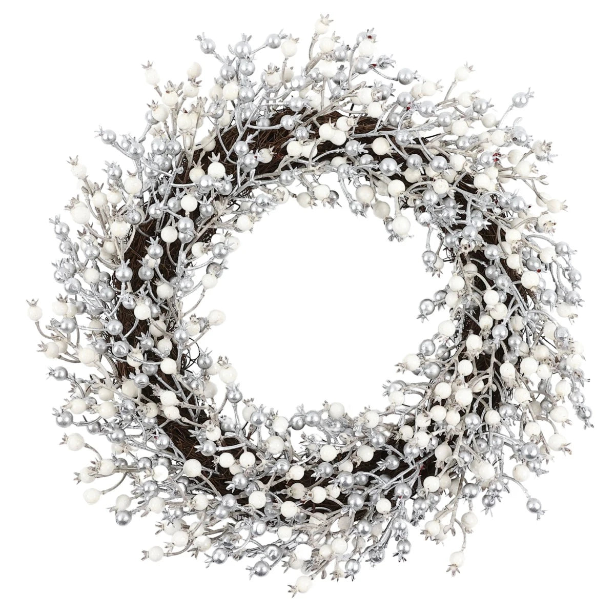 Coronita Craciun, alb + argintiu+ maro, 50 cm