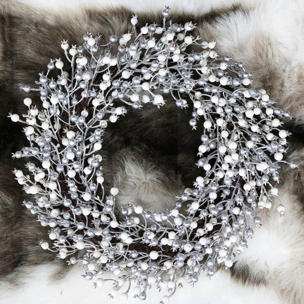 Coronita Craciun, alb + argintiu+ maro, 50 cm