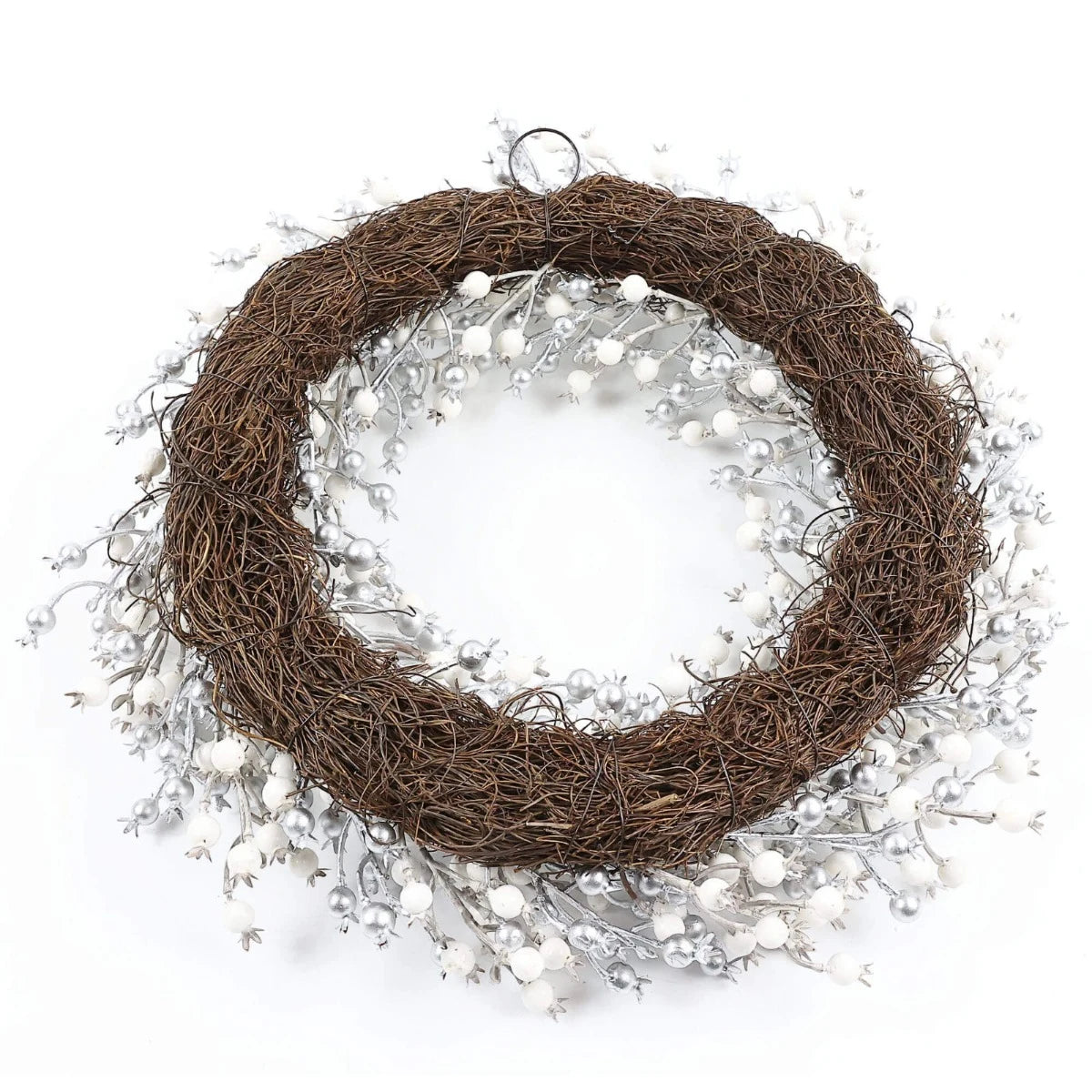 Coronita Craciun, alb + argintiu+ maro, 50 cm