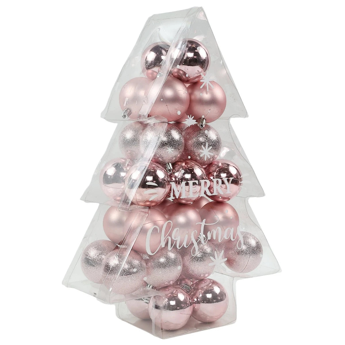 Globuri de Craciun, roz, JQ2024460-1, 6 cm, plastic, forma rotunda, set 34 bucati