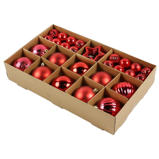 Globuri de Craciun, rosu, plastic, set 50 bucati