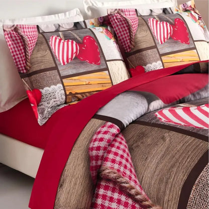 Lenjerie de pat poliester, Caressa Love, 2 persoane, multicolor, set 4 piese