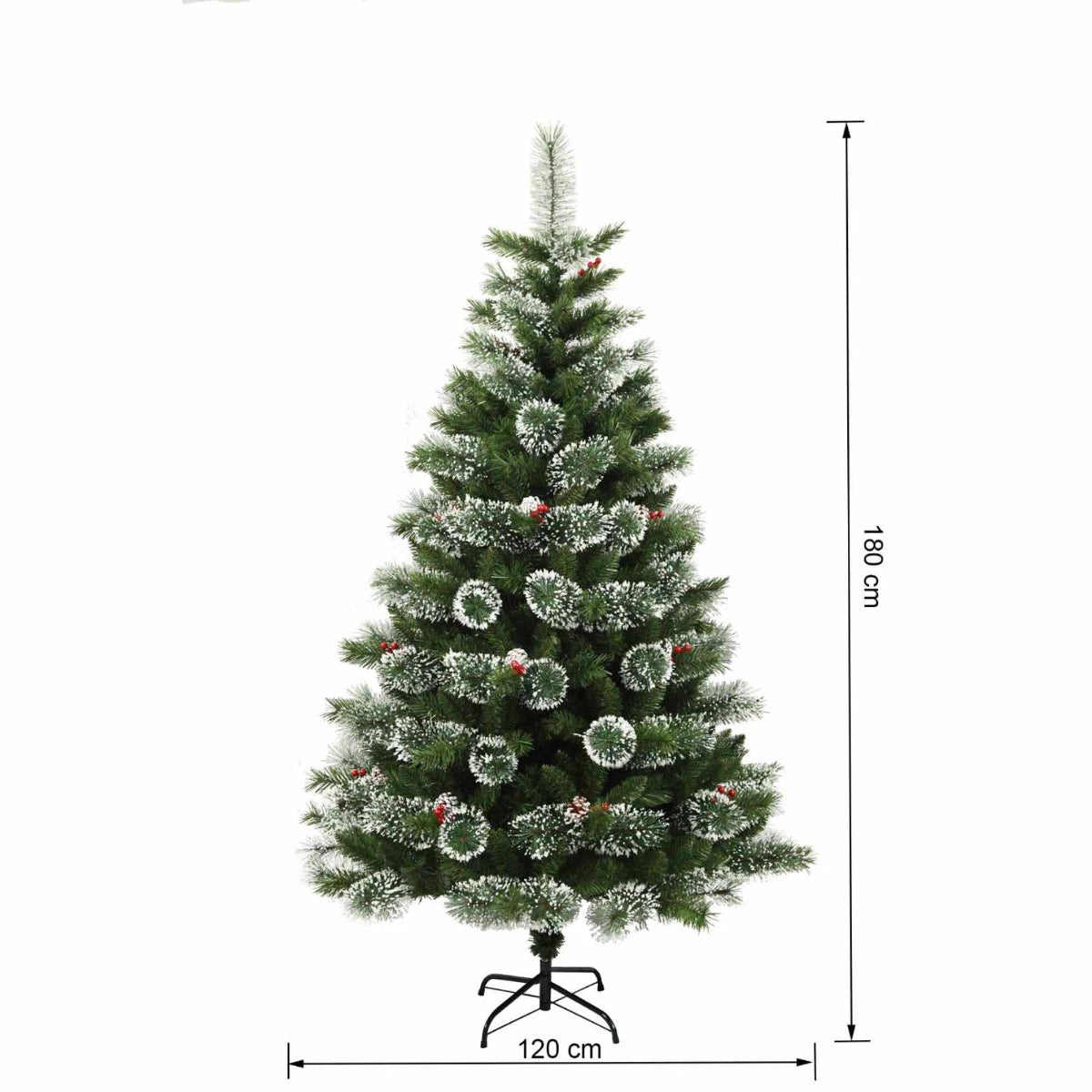 Brad artificial de Craciun, cu aspect de zapada, verde, 180 cm, suport inclus