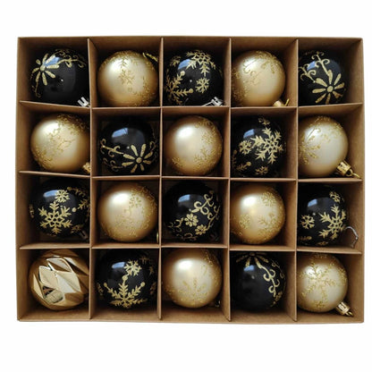 Globuri de Craciun, negru + auriu, 6 cm, plastic, set 24 bucati
