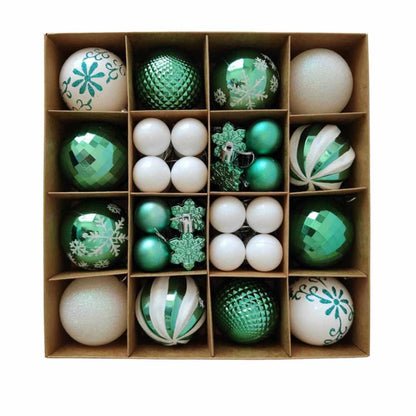 Globuri de Craciun, verde + alb, 6 cm, plastic, set 44 bucati