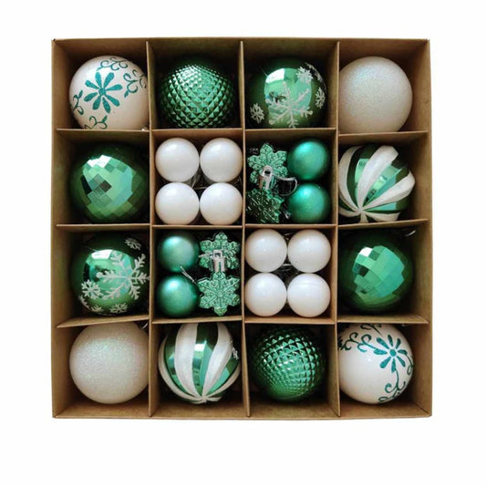 Globuri de Craciun, verde + alb, 6 cm, plastic, set 44 bucati