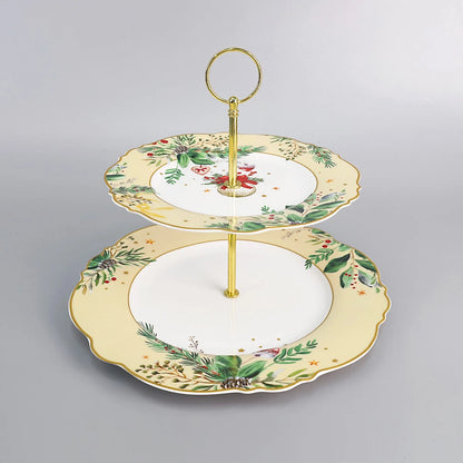Platou Craciun, etajat, rotund, portelan, multicolor, 27 + 21 cm