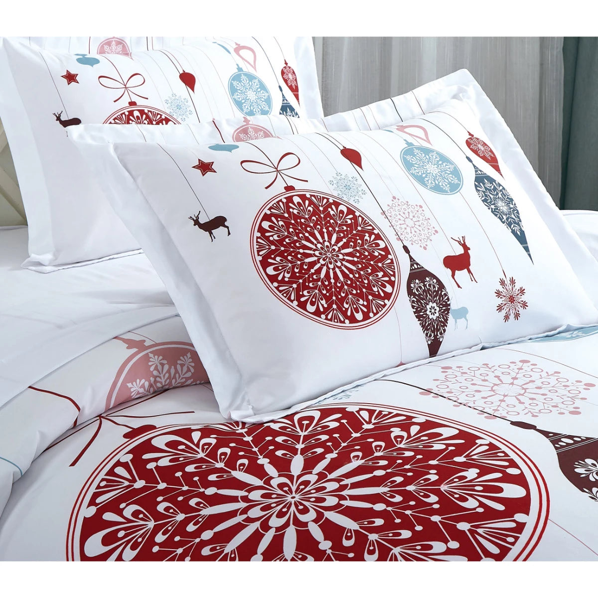 Lenjerie de pat Craciun, poliester, Caressa XMAS, 2 persoane, multicolor, set 4 piese