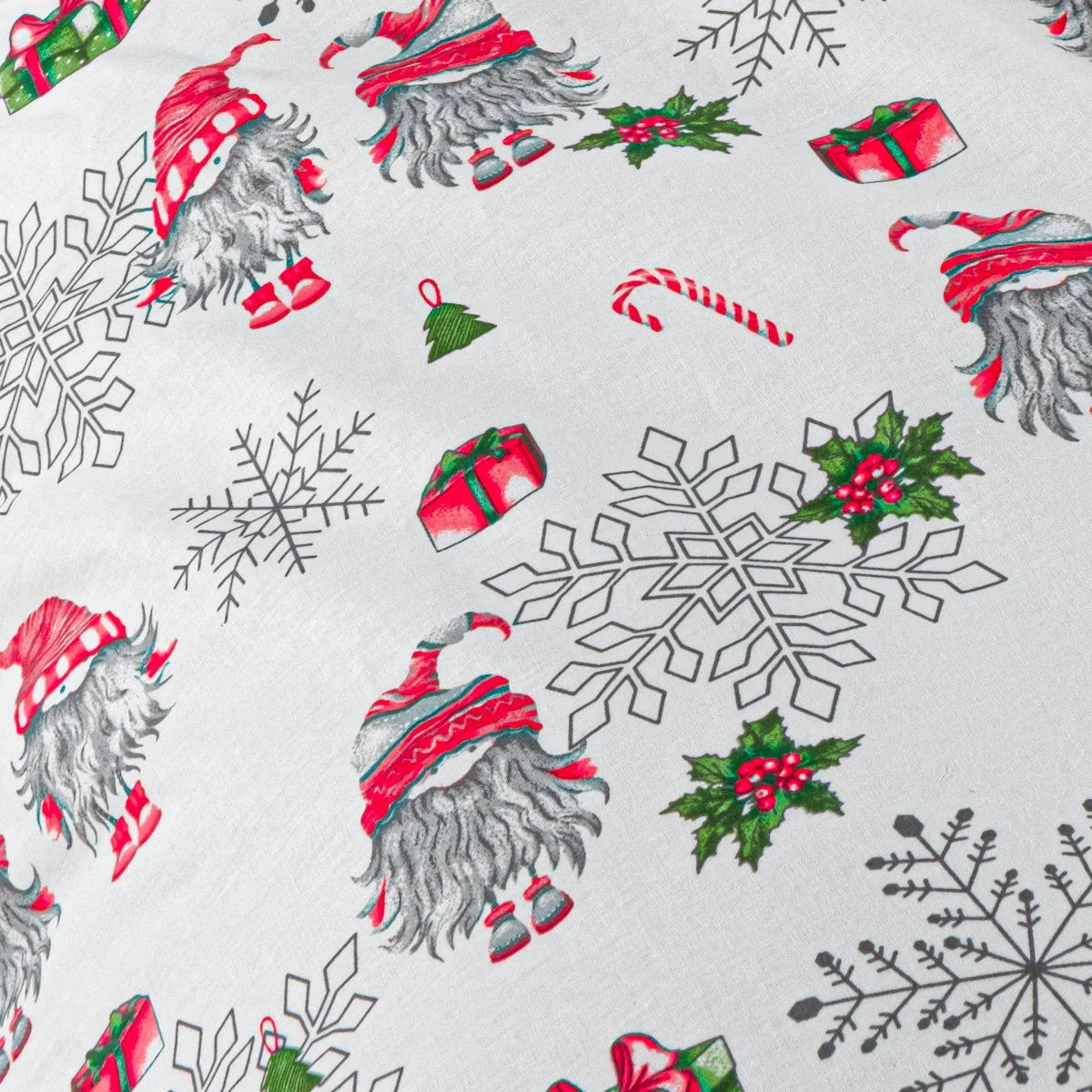 Lenjerie de pat Craciun, bumbac ranforce, Caressa White Xmas, 2 persoane, alb, set 4 piese