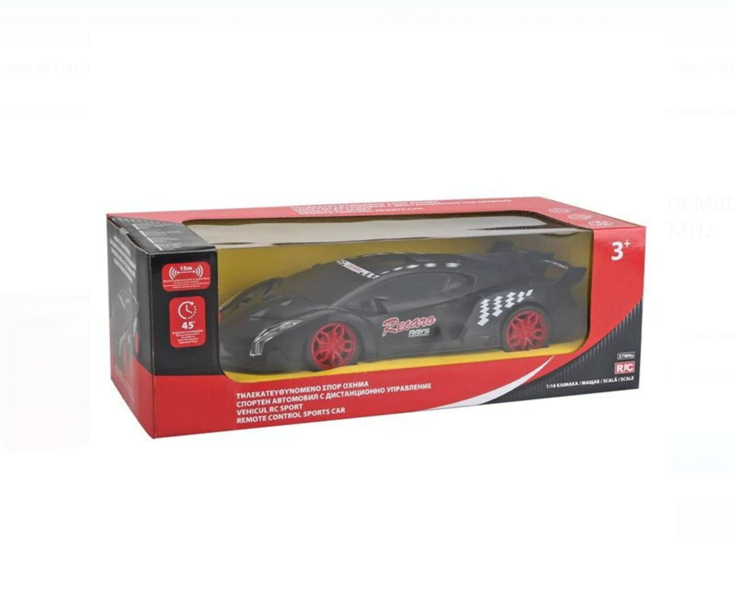 Masina de Curse Neagra Mata cu Lumini & Telecomanda 1:16 / 27MHz